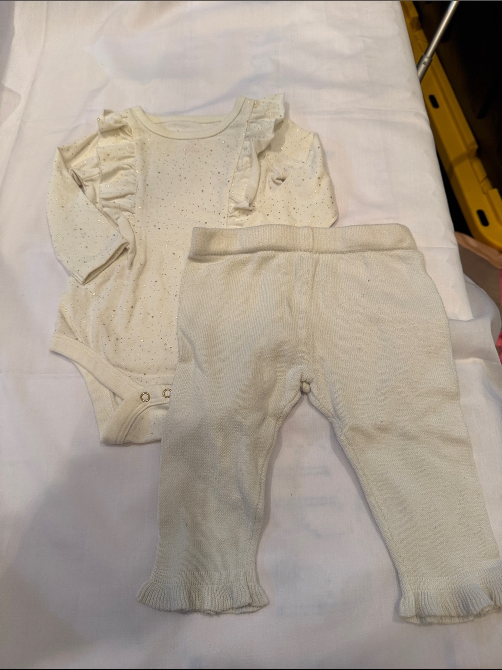 Cream Ruffle Long Sleeve Bodysuit & Ribbed Pants Set cat And Jack 3 to 6 months
